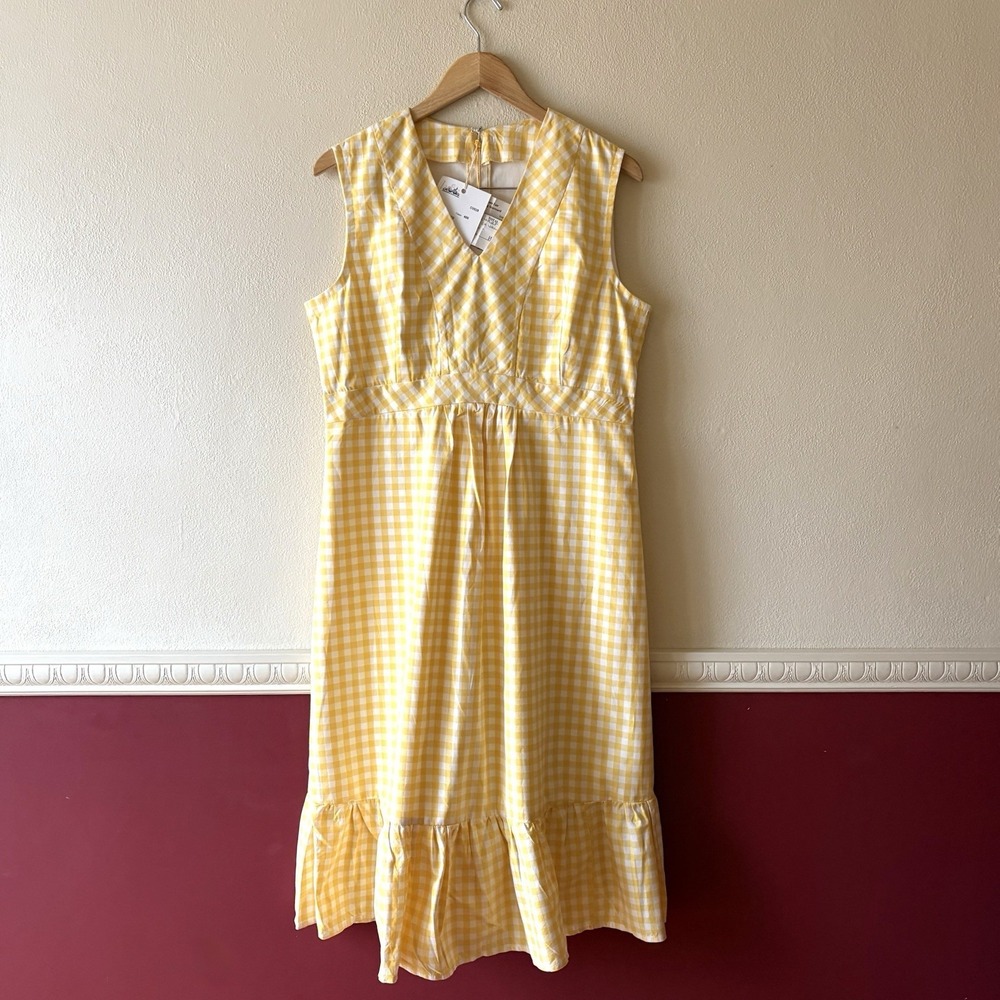 Handmade Yellow Gingham Cotton Prairie Dress Cottage Empire Waist State Fair Win - Picture 3 of 9